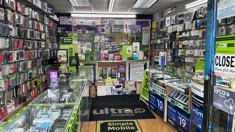 Phone accessories wall inside the shop